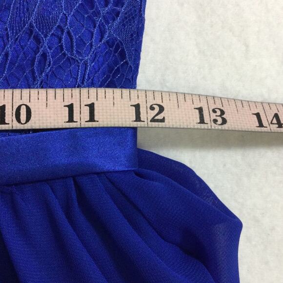 GIRL'S PARTY DRESS SZ 6-7Y royal blue lace chiffon ruffle sleeve maxi NEW B74 - Picture 5 of 7